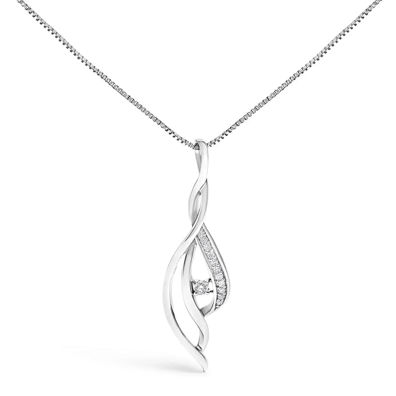 Espira 10K White Gold Round Diamond Accented Open Cascade Twist 18" Pendant Necklace (1/10 Cttw, J-K Color, I1-I2 Clarity) Infinite Jewels