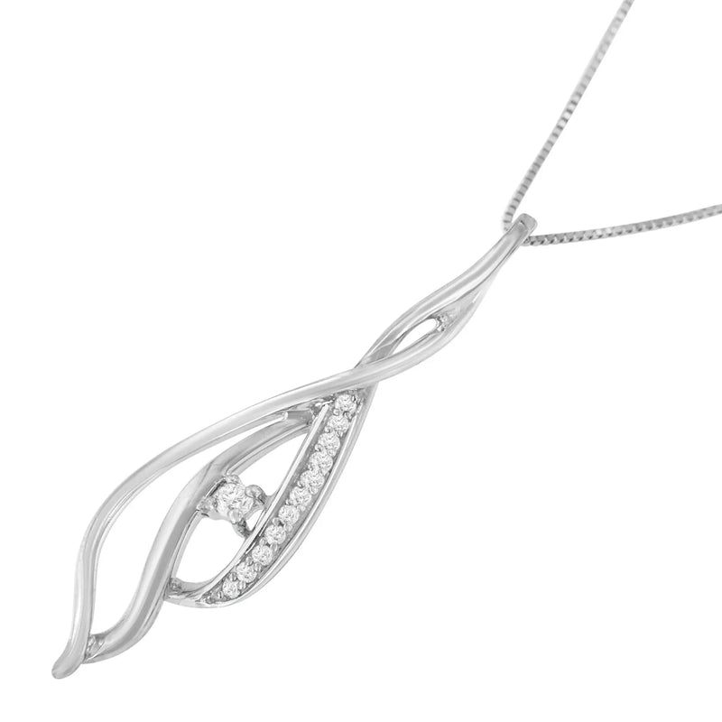 Espira 10K White Gold Round Diamond Accented Open Cascade Twist 18" Pendant Necklace (1/10 Cttw, J-K Color, I1-I2 Clarity) Infinite Jewels