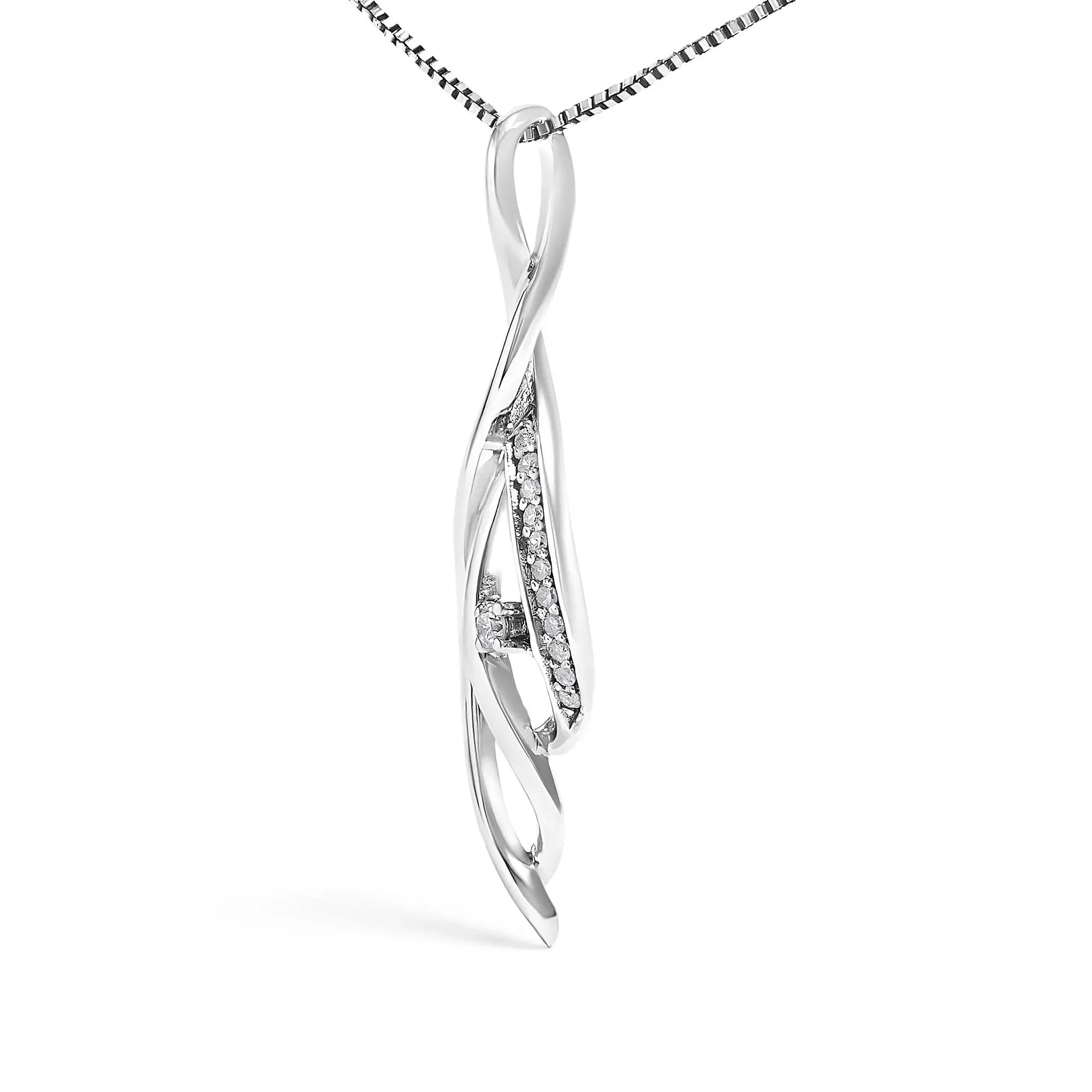 Espira 10K White Gold Round Diamond Accented Open Cascade Twist 18" Pendant Necklace (1/10 Cttw, J-K Color, I1-I2 Clarity) Infinite Jewels