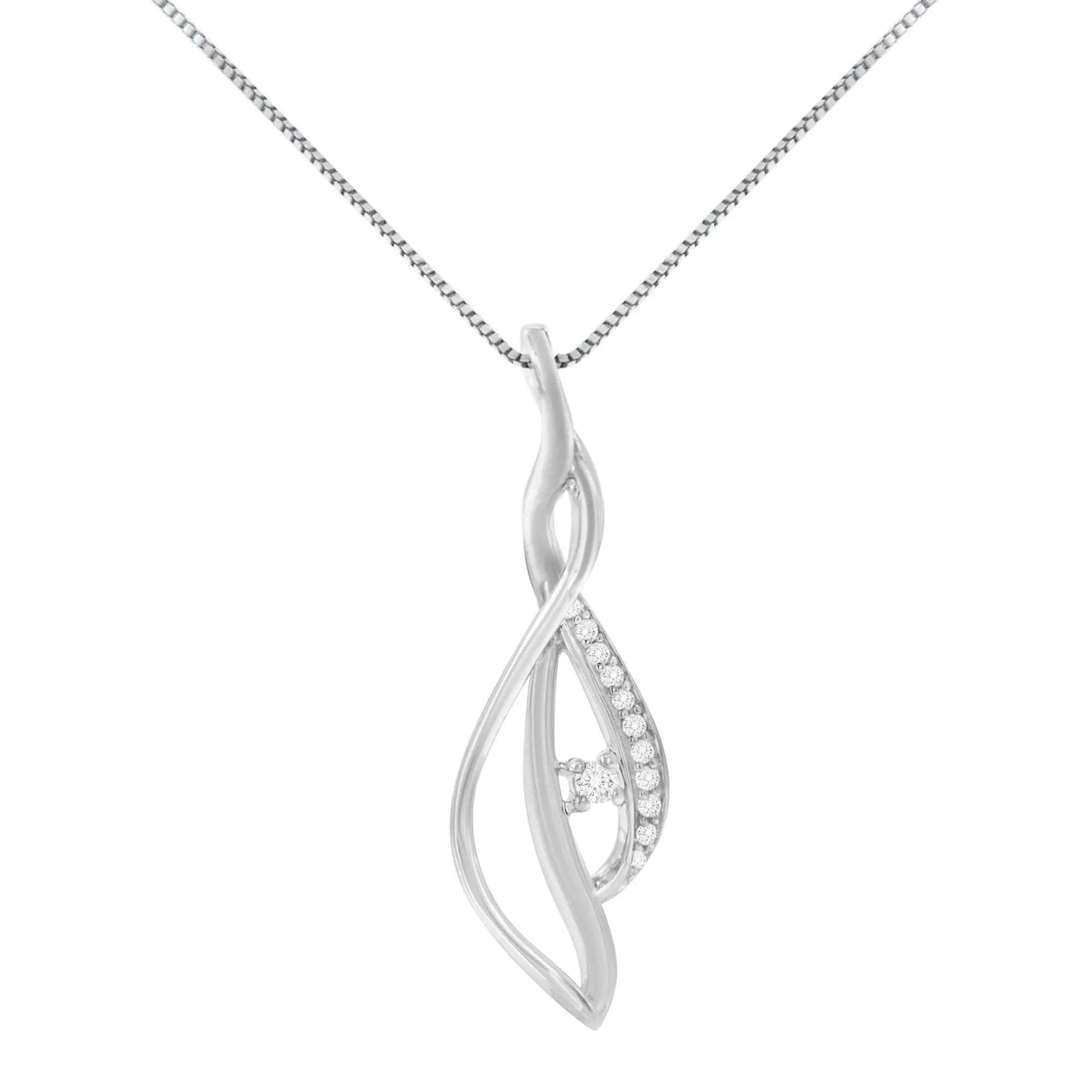 Espira 10K White Gold Round Diamond Accented Open Cascade Twist 18" Pendant Necklace (1/10 Cttw, J-K Color, I1-I2 Clarity) Infinite Jewels