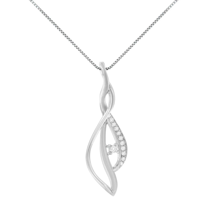 Espira 10K White Gold Round Diamond Accented Open Cascade Twist 18" Pendant Necklace (1/10 Cttw, J-K Color, I1-I2 Clarity) Infinite Jewels