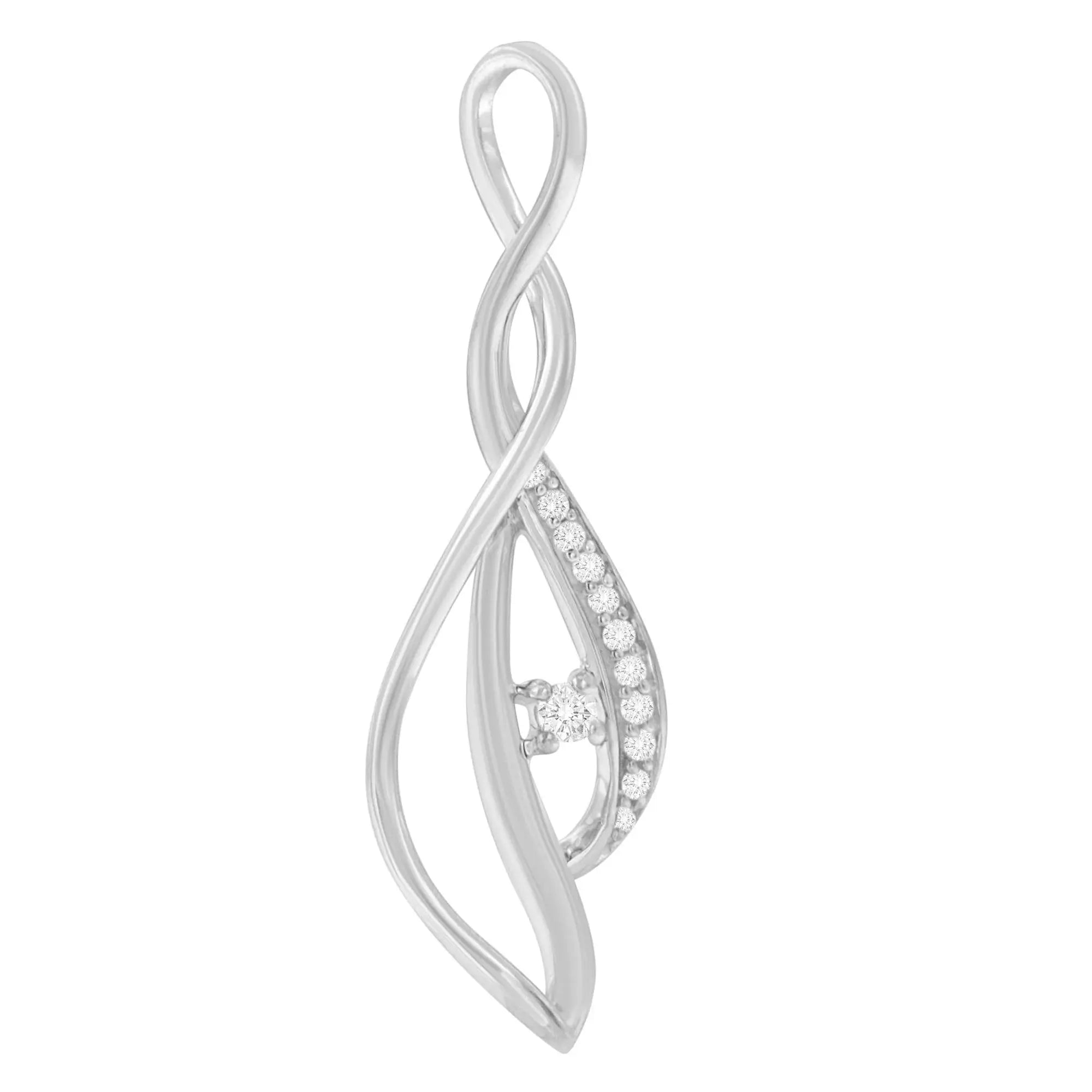 Espira 10K White Gold Round Diamond Accented Open Cascade Twist 18" Pendant Necklace (1/10 Cttw, J-K Color, I1-I2 Clarity) Infinite Jewels