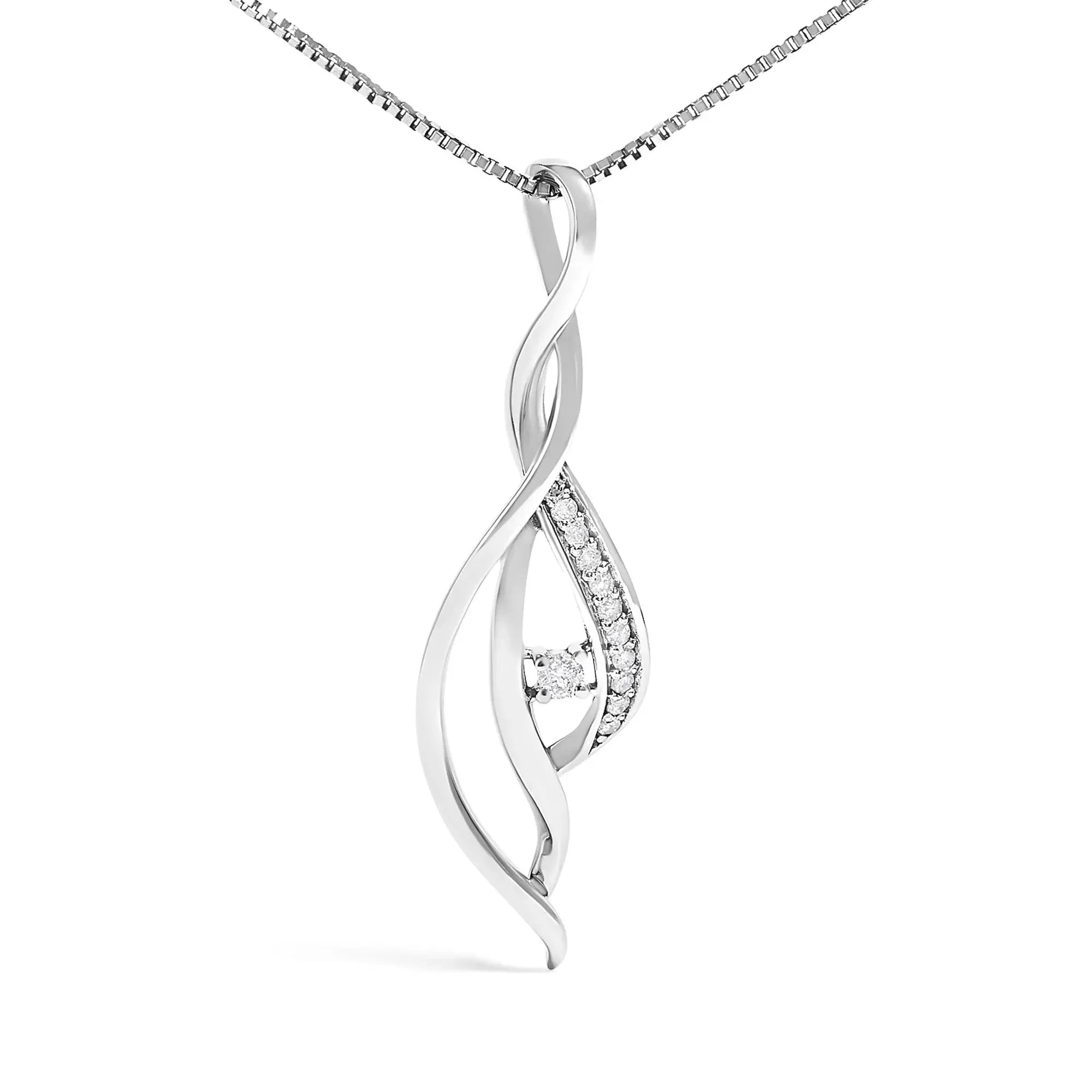 Espira 10K White Gold Round Diamond Accented Open Cascade Twist 18" Pendant Necklace (1/10 Cttw, J-K Color, I1-I2 Clarity) Infinite Jewels