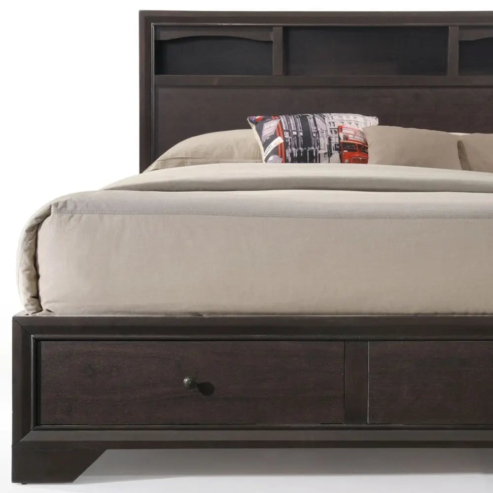 Espresso Solid Wood Queen Bed Frame With Drawers Homeroots Bed & Bath