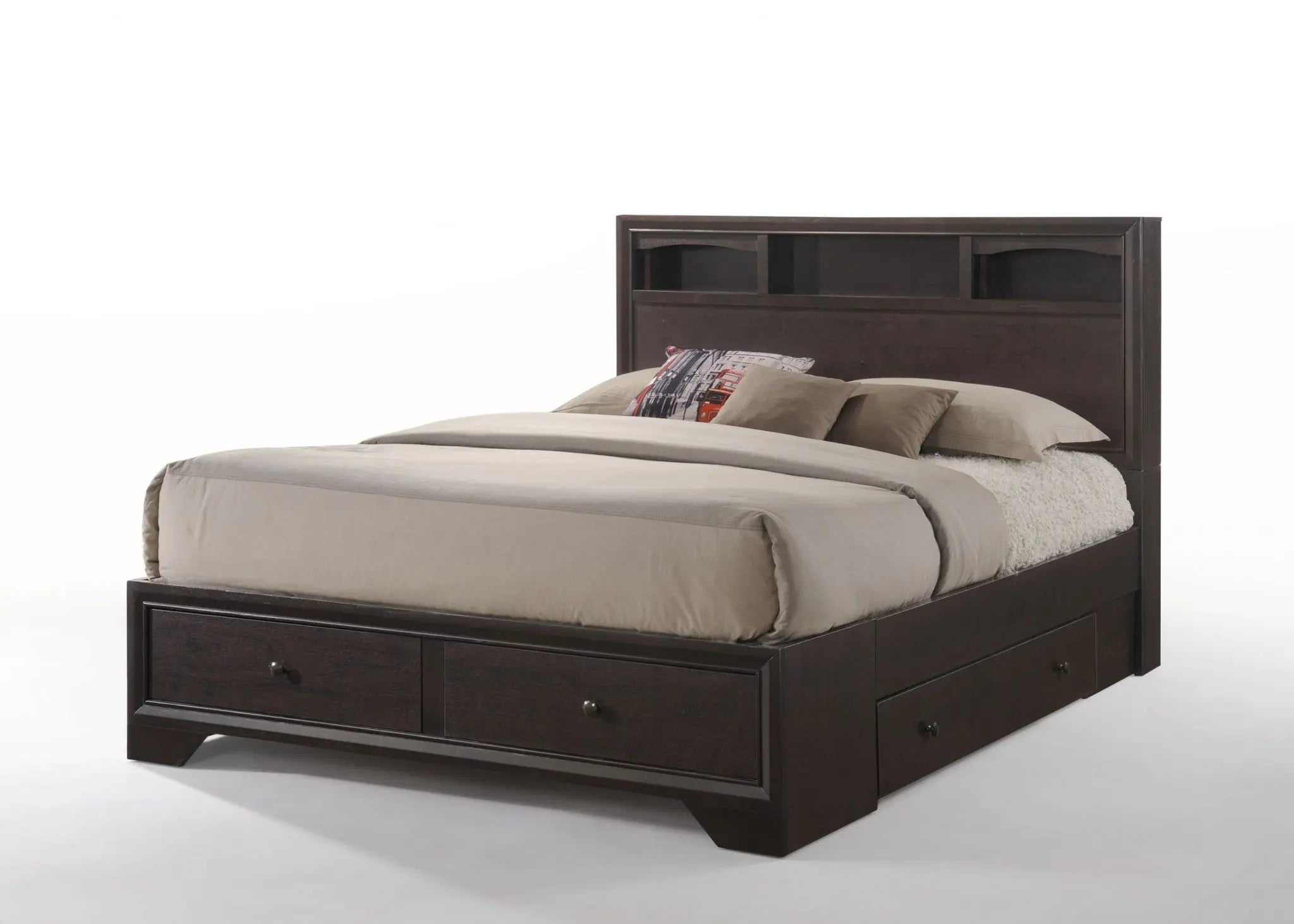 Espresso Solid Wood Queen Bed Frame With Drawers Homeroots Bed & Bath