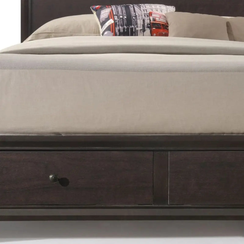Espresso Solid Wood Queen Bed Frame With Drawers Homeroots Bed & Bath