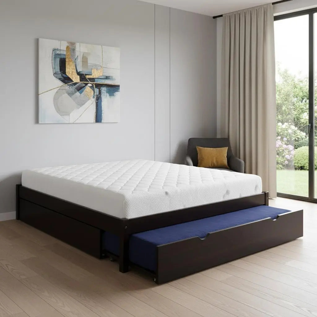 Espresso Solid Wood Twin Bed Frame With Trundle Homeroots Bed & Bath
