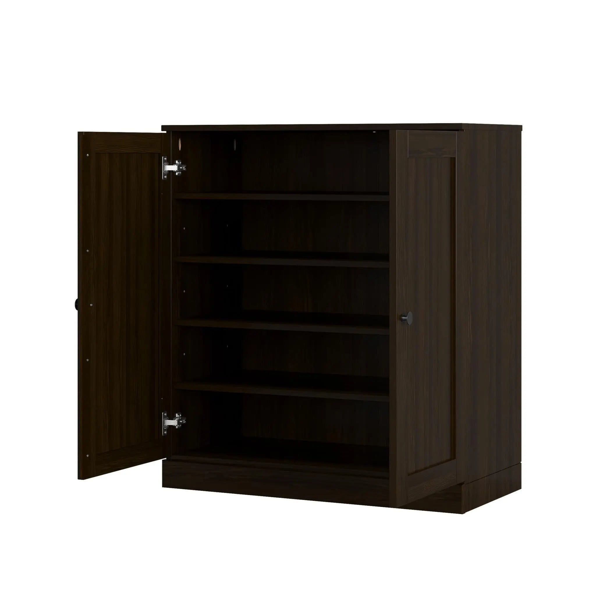 Espresso Twenty Pair Solid WoodShoe Storage Cabinet Homeroots Organization
