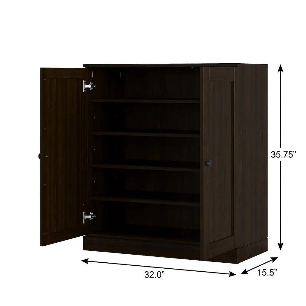 Espresso Twenty Pair Solid WoodShoe Storage Cabinet Homeroots Organization