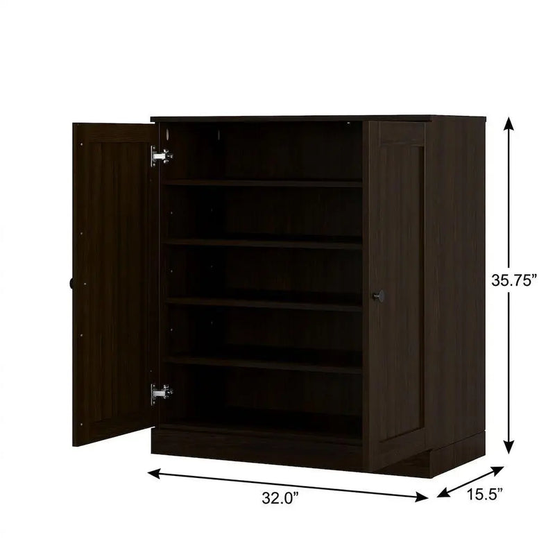 Espresso Twenty Pair Solid WoodShoe Storage Cabinet Homeroots Organization