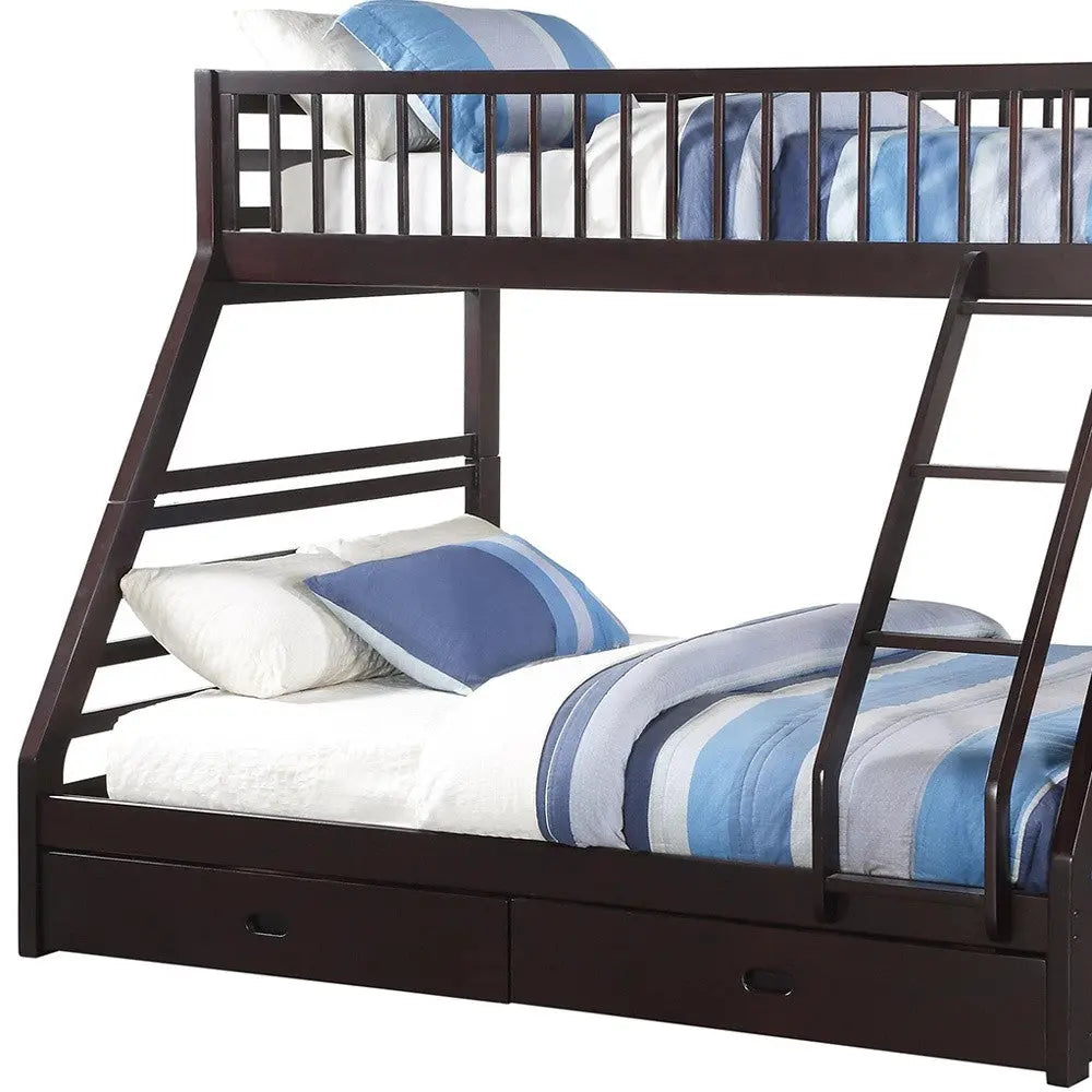 Espresso Twin Over Queen Solid Wood Bunk Bed With Storage Homeroots Bed & Bath