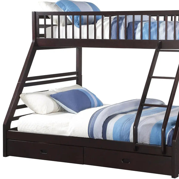 Espresso Twin Over Queen Solid Wood Bunk Bed With Storage Homeroots Bed & Bath