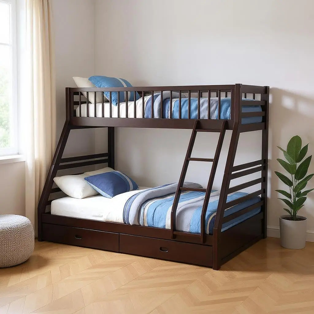 Espresso Twin Over Queen Solid Wood Bunk Bed With Storage Homeroots Bed & Bath