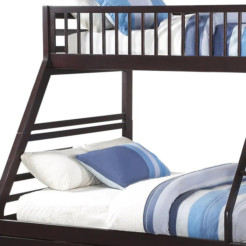 Espresso Twin Over Queen Solid Wood Bunk Bed With Storage Homeroots Bed & Bath