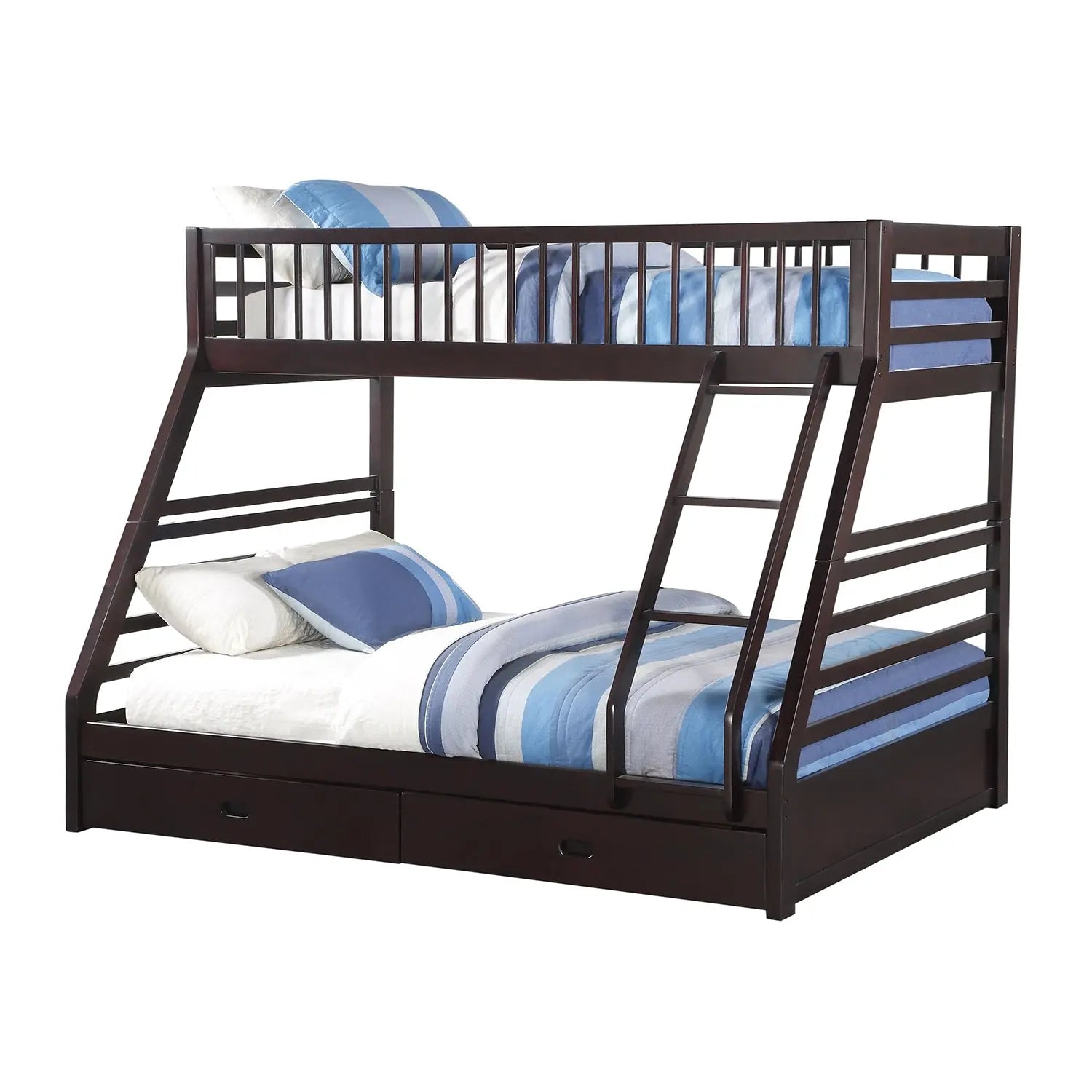 Espresso Twin Over Queen Solid Wood Bunk Bed With Storage Homeroots Bed & Bath