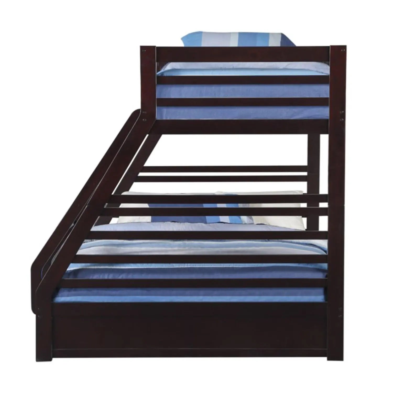 Espresso Twin Over Queen Solid Wood Bunk Bed With Storage Homeroots Bed & Bath