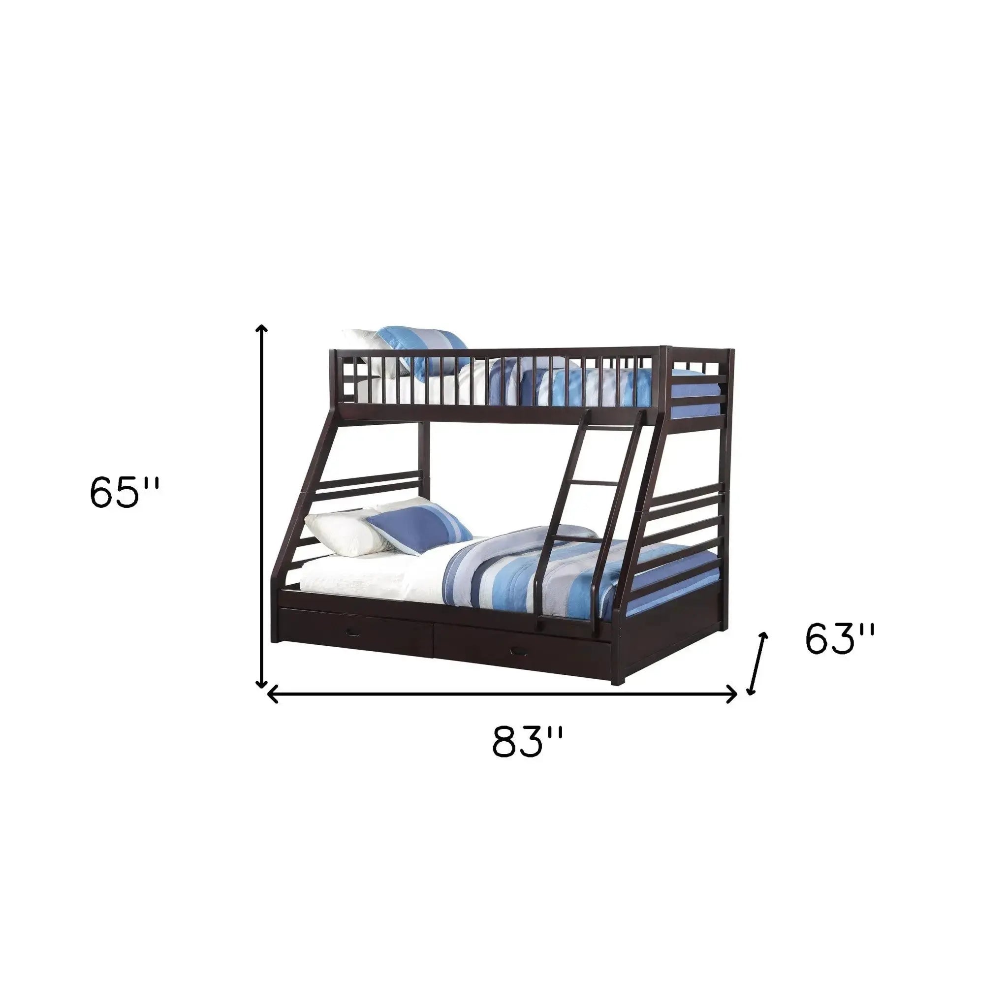 Espresso Twin Over Queen Solid Wood Bunk Bed With Storage Homeroots Bed & Bath