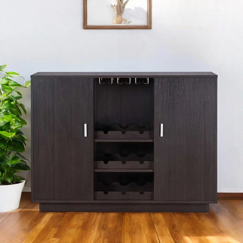 Espresso Wood Finish Wine And Stemware Cabinet Homeroots Kitchen & Dining