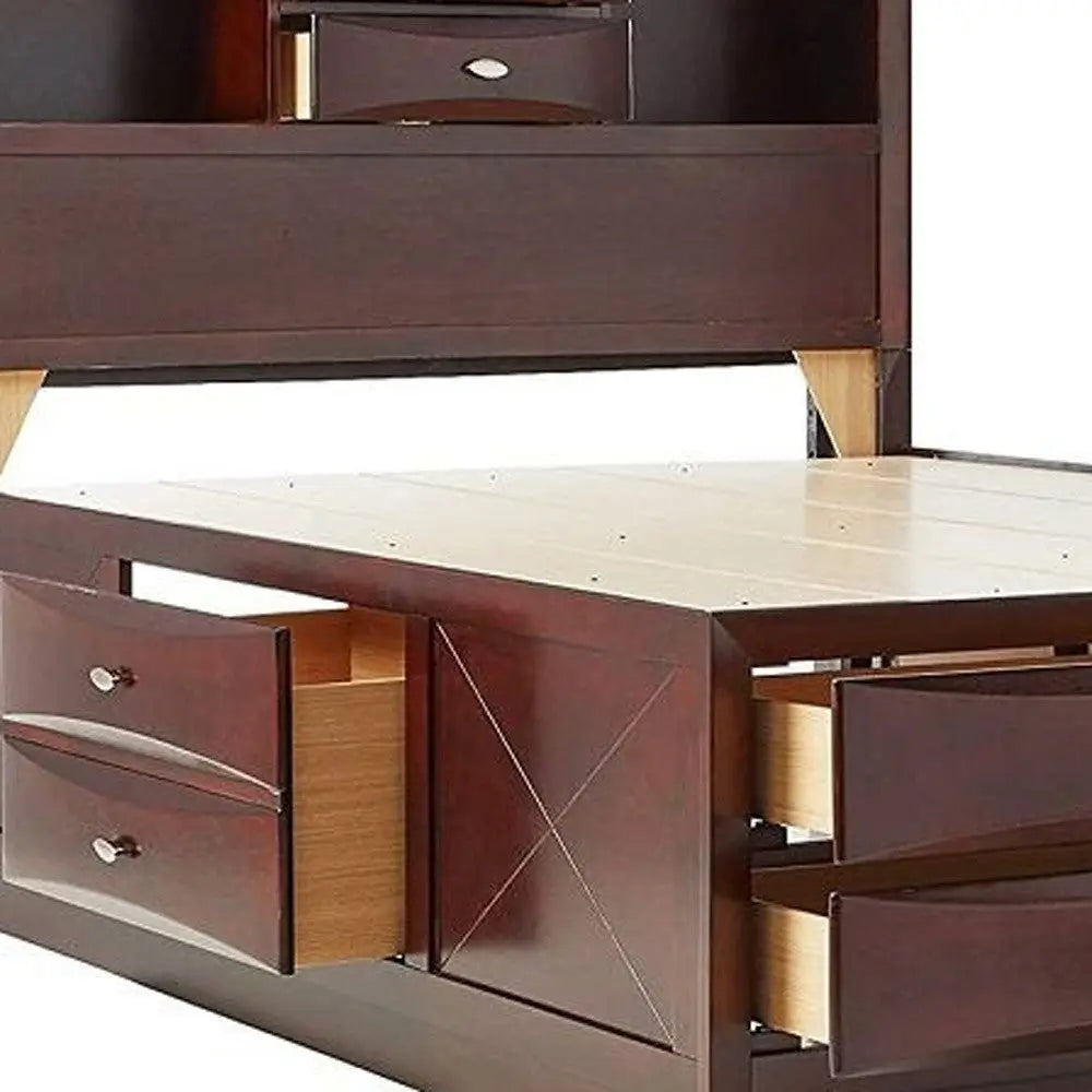 Espresso Wood King With Ten Drawers Bed Frame Homeroots Bed & Bath