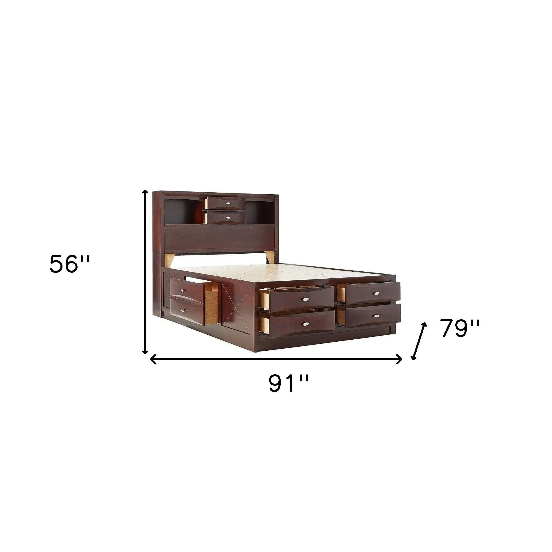 Espresso Wood King With Ten Drawers Bed Frame Homeroots Bed & Bath