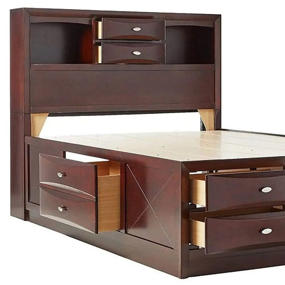 Espresso Wood King With Ten Drawers Bed Frame Homeroots Bed & Bath