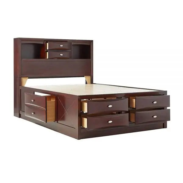 Espresso Wood Queen Bed Frame With Drawers Homeroots Bed & Bath
