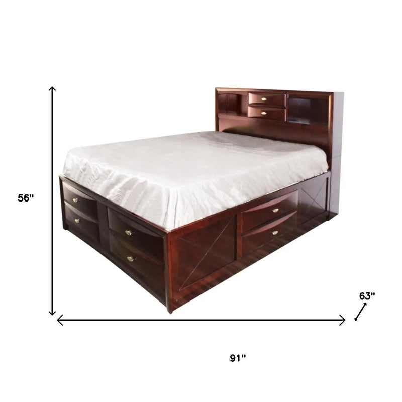 Espresso Wood Queen Bed Frame With Drawers Homeroots Bed & Bath