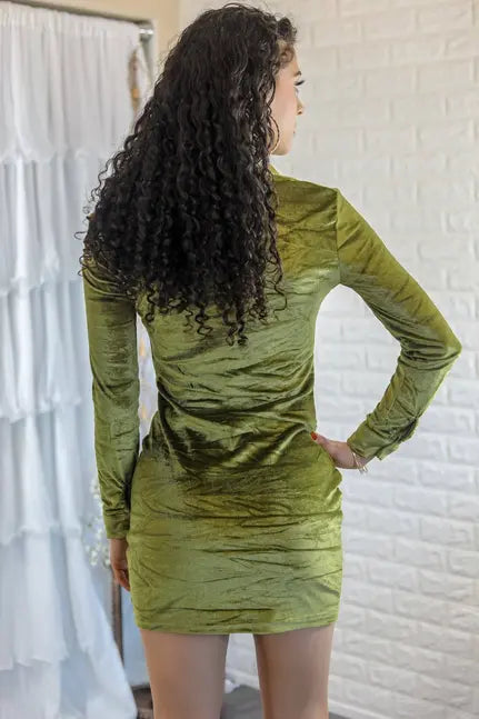 Estella Ruched Detail Long Sleeves Velvet Mini Dress SurelyMine