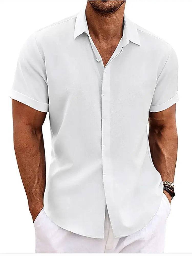 European and American Men's Double Placket Cotton Linen Cardigan Short-sleeved high quality Shirt Summer Home Short-sleeved Lapel Shirt Cross-border GreatEagleInc