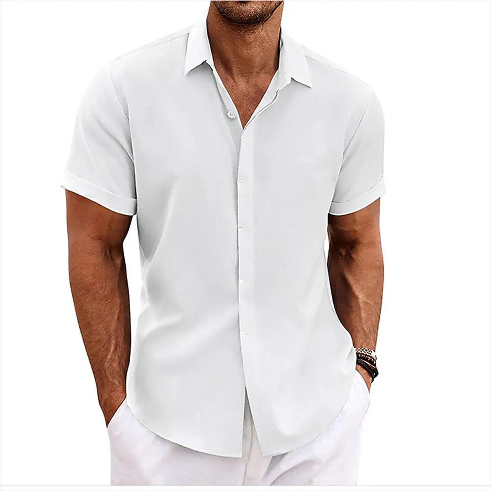 European and American Men's Double Placket Cotton Linen Cardigan Short-sleeved high quality Shirt Summer Home Short-sleeved Lapel Shirt Cross-border GreatEagleInc