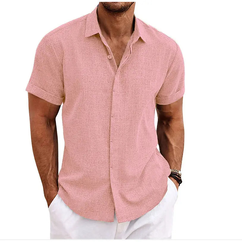 European and American Men's Double Placket Cotton Linen Cardigan Short-sleeved high quality Shirt Summer Home Short-sleeved Lapel Shirt Cross-border GreatEagleInc