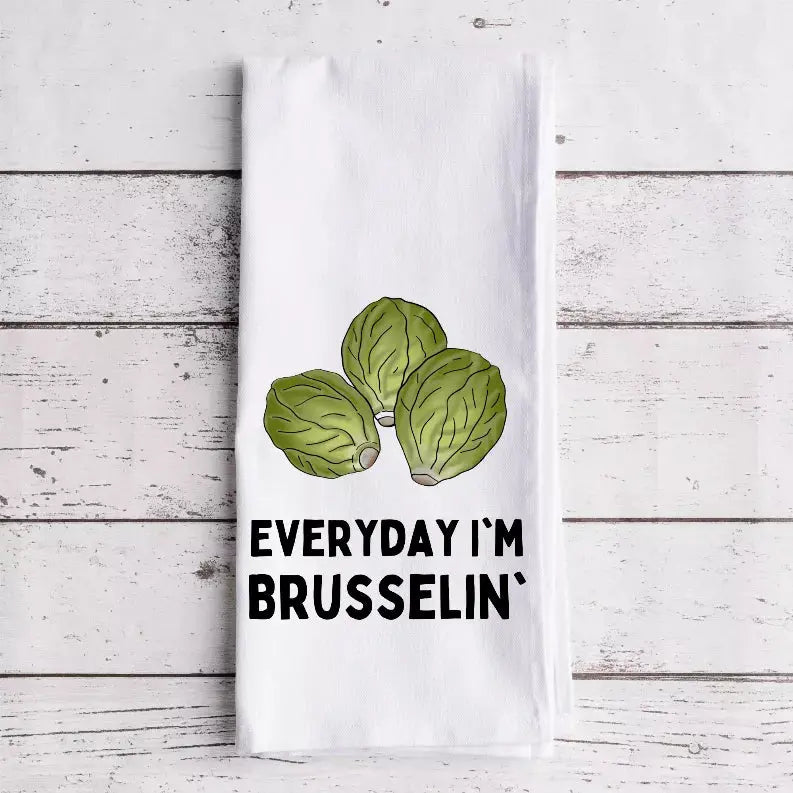 Everyday I'm Brusselin' - Tea Towel Black Cat Bazaar