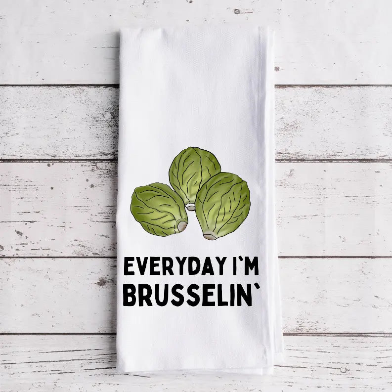 Everyday I'm Brusselin' - Tea Towel Black Cat Bazaar