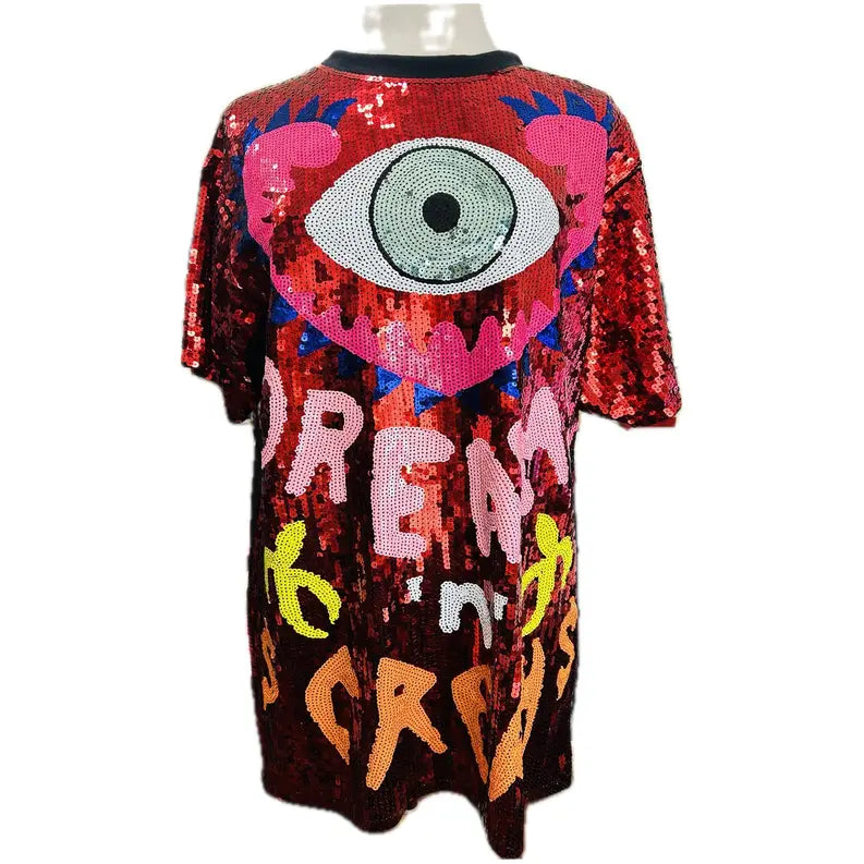 Evil Eye Sequins Short Sleeve Dress Beyond Envy