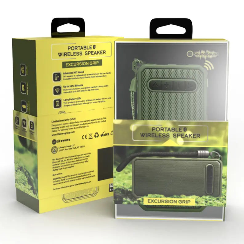 Excursion Grip Rugged Grill Rectangular Bluetooth Speaker Hunter Green Soundbound