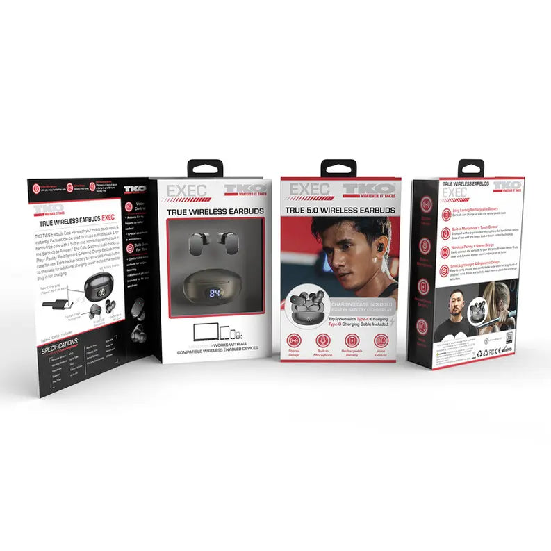 Exec Sport TWS Earbuds With Battery Indicator- Black TKO