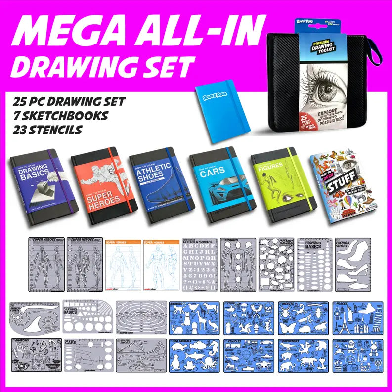 Expert Mode Set // Drawing Set + Sketchbooks + Stencils + Premium Pencils Render Demo Design Studio
