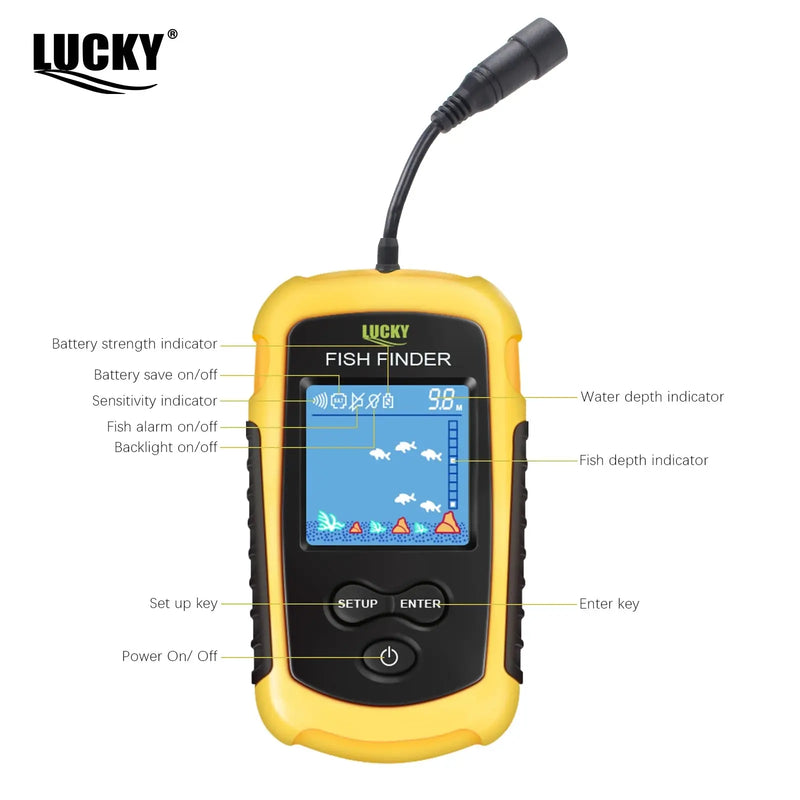 FFC1108-1 Alarm 100M Portable Sonar Fish Finders 45 degrees Sonar Coverage Echo Sounder Alarm Transducer Lake Sea Fishing GreatEagleInc