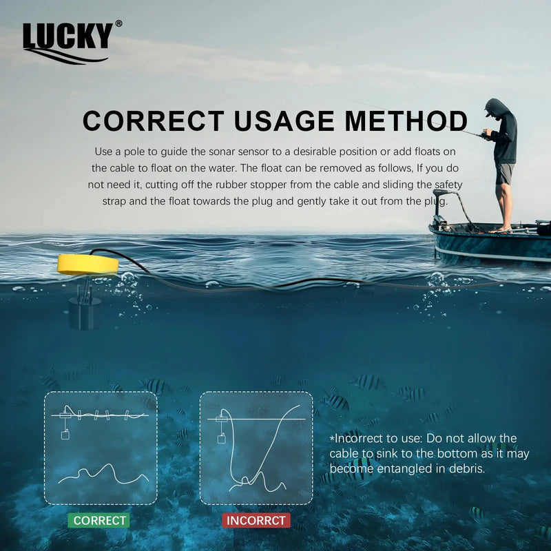 FFC1108-1 Alarm 100M Portable Sonar Fish Finders 45 degrees Sonar Coverage Echo Sounder Alarm Transducer Lake Sea Fishing GreatEagleInc