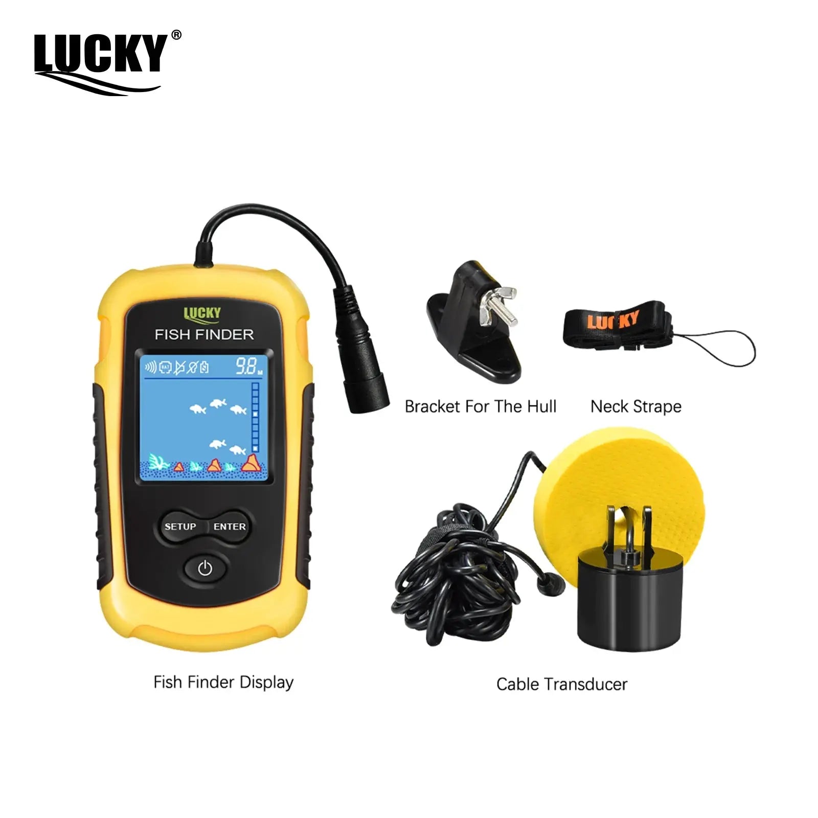 FFC1108-1 Alarm 100M Portable Sonar Fish Finders 45 degrees Sonar Coverage Echo Sounder Alarm Transducer Lake Sea Fishing GreatEagleInc