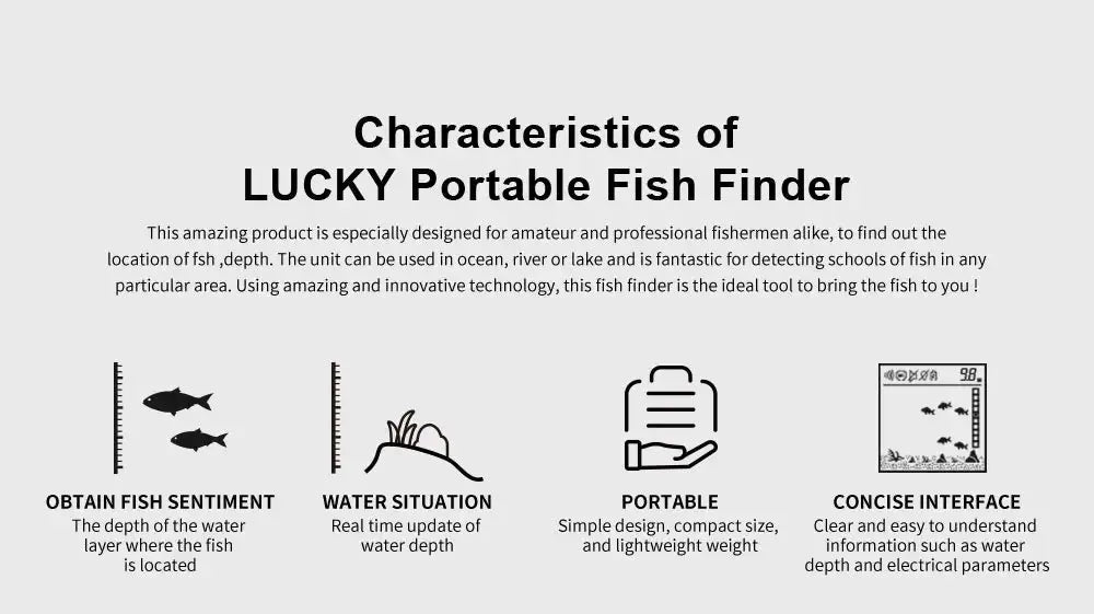 FFC1108-1 Alarm 100M Portable Sonar Fish Finders 45 degrees Sonar Coverage Echo Sounder Alarm Transducer Lake Sea Fishing GreatEagleInc