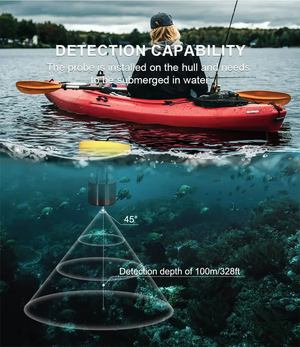 FFC1108-1 Alarm 100M Portable Sonar Fish Finders 45 degrees Sonar Coverage Echo Sounder Alarm Transducer Lake Sea Fishing GreatEagleInc