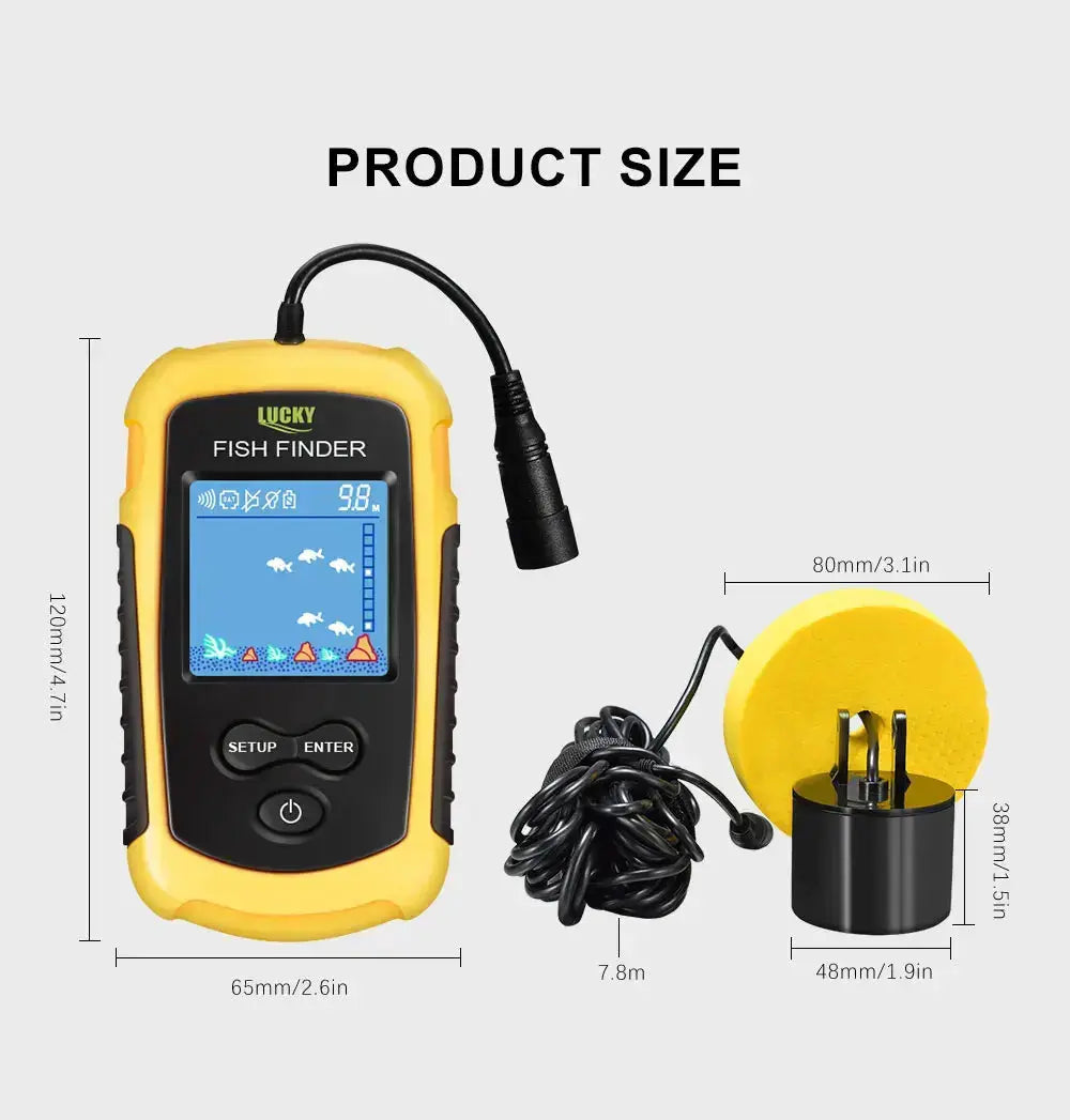 FFC1108-1 Alarm 100M Portable Sonar Fish Finders 45 degrees Sonar Coverage Echo Sounder Alarm Transducer Lake Sea Fishing GreatEagleInc