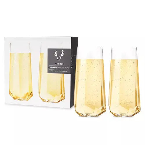 Faceted Crystal Stemless Champagne Flutes By Viski True Brands
