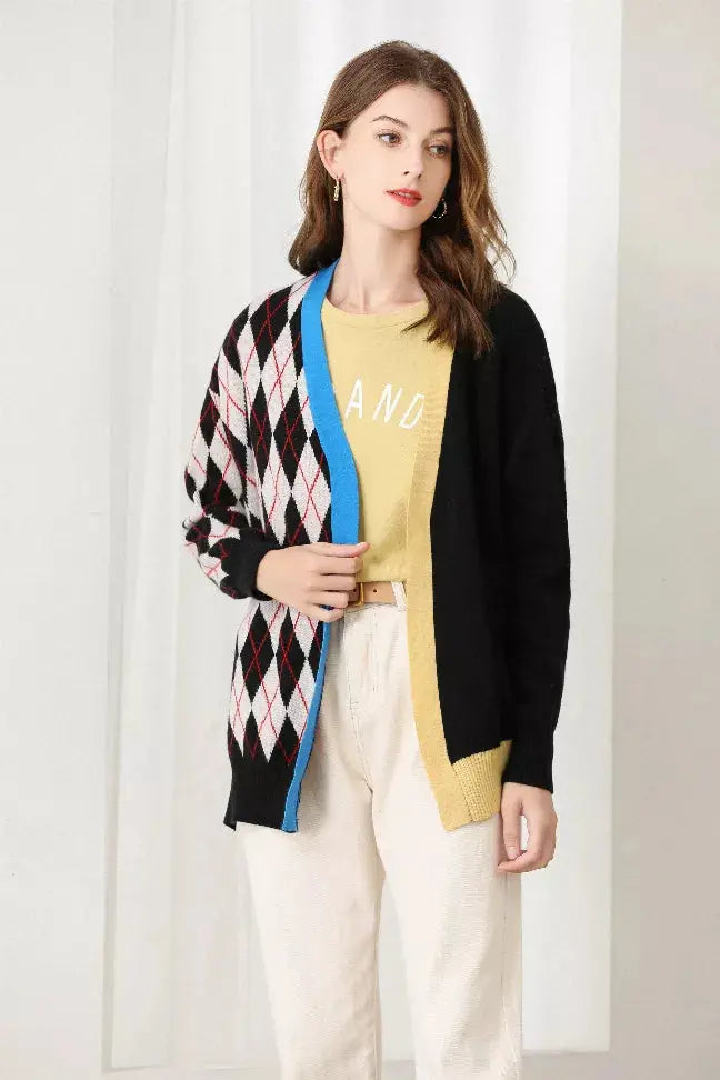 Fangyan | Argyle Splicing Cardigan Fangyan