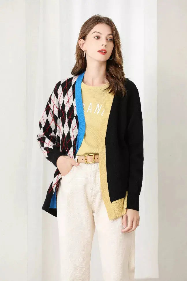 Fangyan | Argyle Splicing Cardigan Fangyan