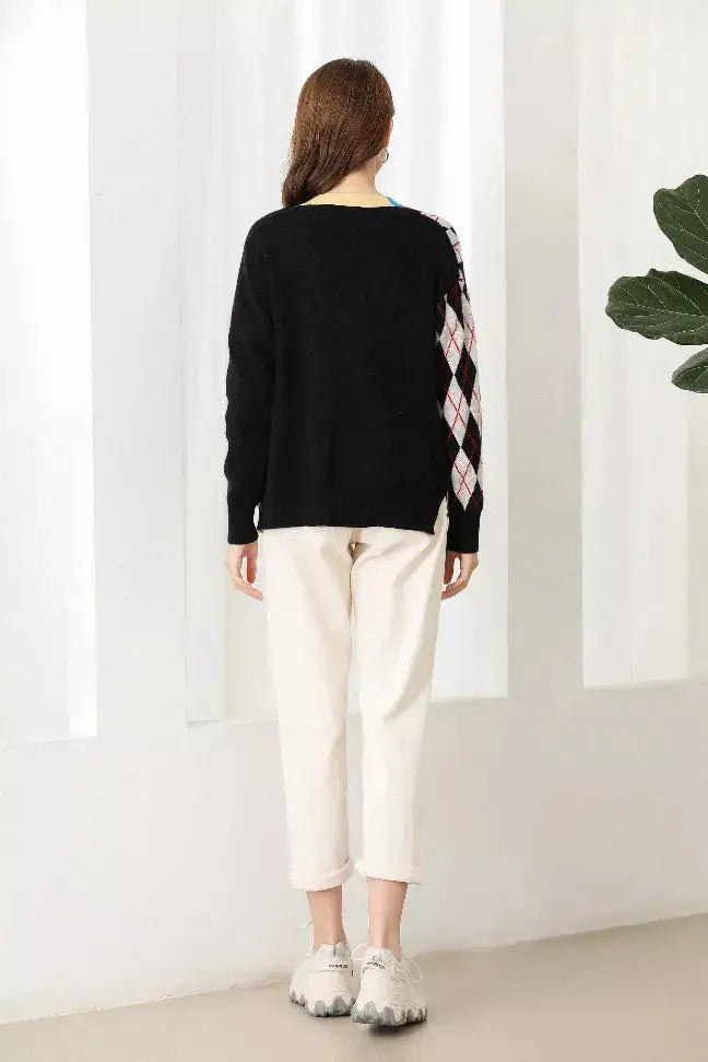 Fangyan | Argyle Splicing Cardigan Fangyan