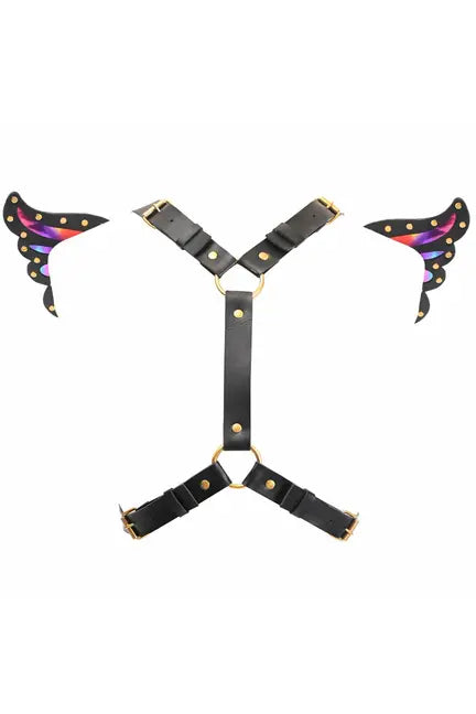 Faux Leather & Rainbow Holo Butterfly Wing Harness Daisy Corsets
