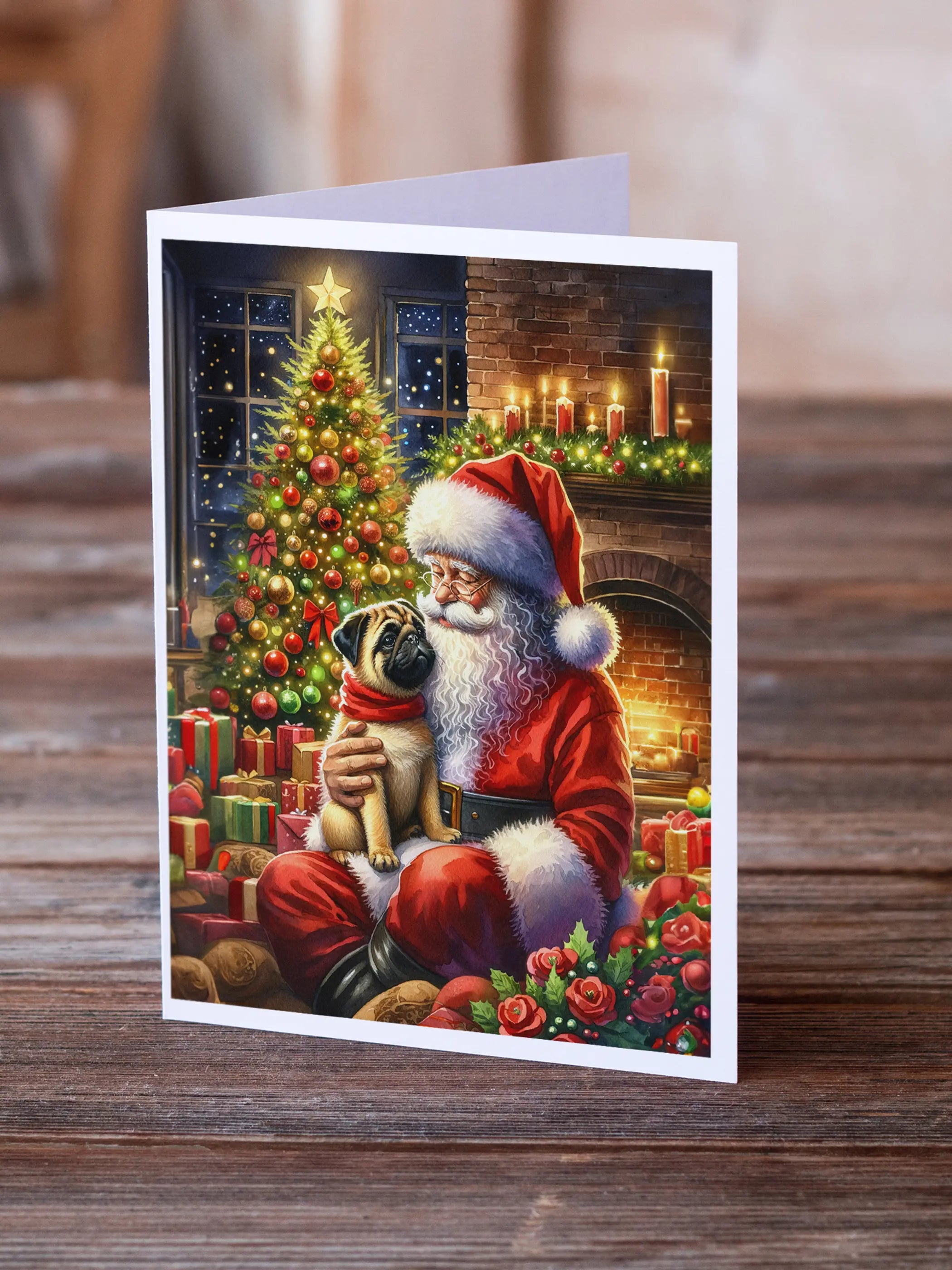 Fawn Pug and Santa Claus Greeting Cards Pack of 8 Caroline's Treasures