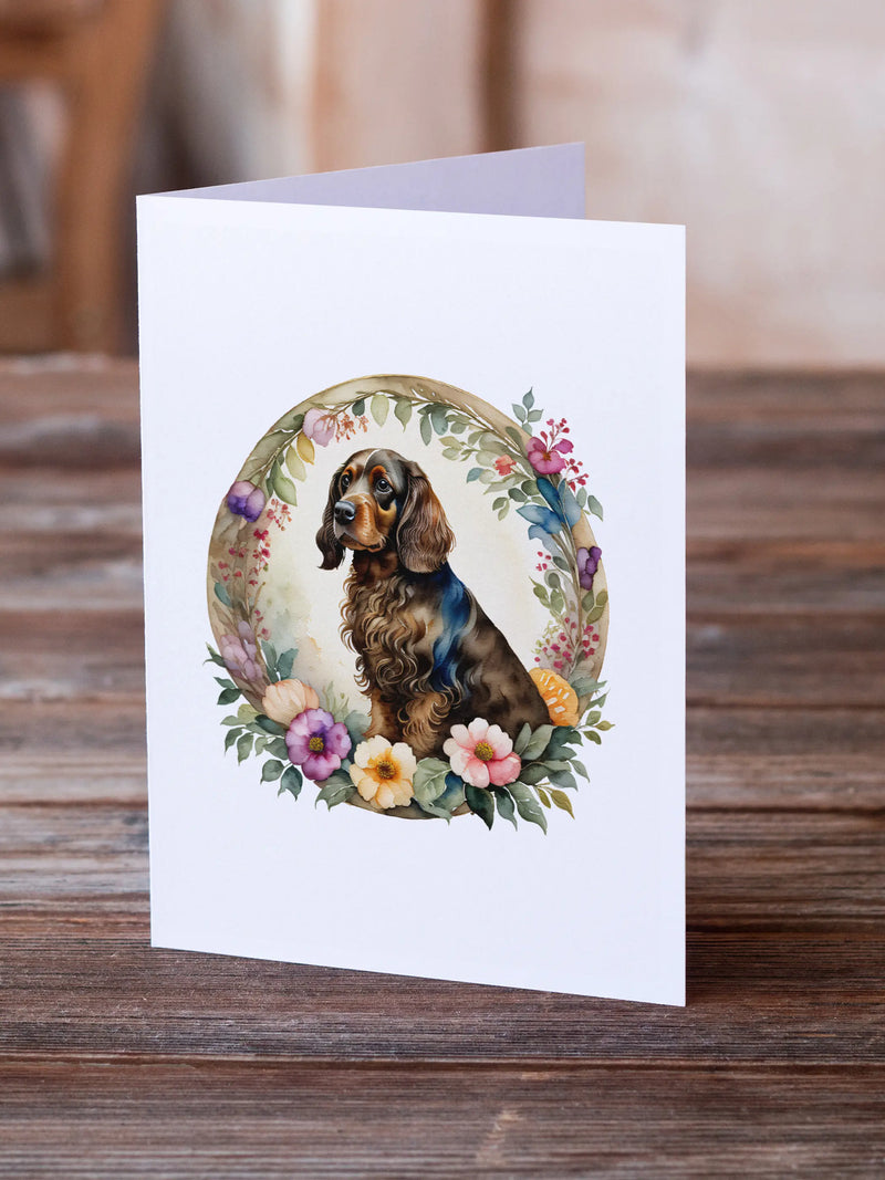 Field Spaniel and Flowers Greeting Cards Pack of 8 Caroline's Treasures